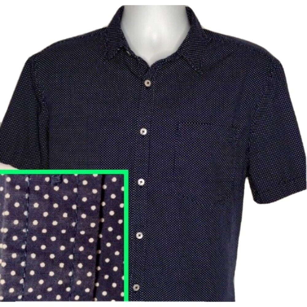 Cactus Ricky Singh Blue Short Sleeve Polka Dot Button Down Shirt Men X-Large XL